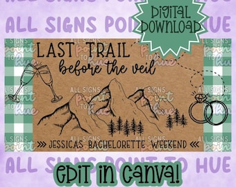 Plantilla de banner de despedida de soltera "Último camino antes del velo"/Editable en Canva (Descarga digital)