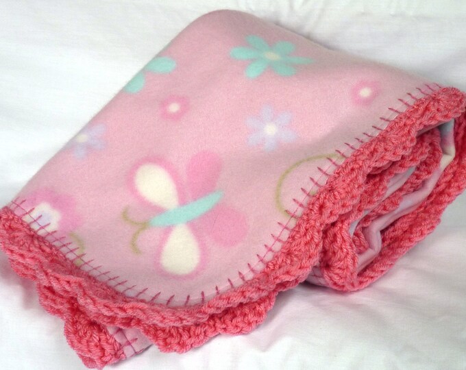 Baby Girl Fleece Blanket With Crochet Edging Etsy