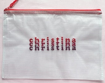 Personalized Triple Word Mesh Zipper Bag | Custom Embroidered Triple Name Water Resistant Pouch