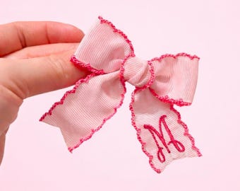 Personalized Monogram Pink Hair Clip | Embroidered Initial Hair Bow