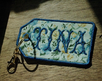 Custom Embroidered Name Tag Keychain:  Fabric Bag Charm