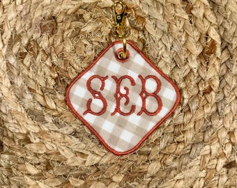 Personalized Gingham Bag Charm | Gold Clasp Bag Tag