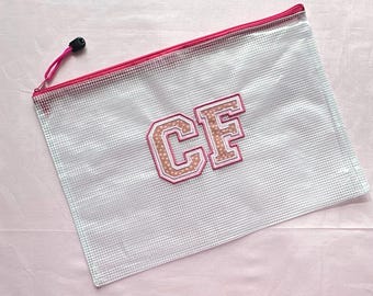 Double Appliqué Mesh Zipper Bag | Custom Water Resistant Pouch | WIP