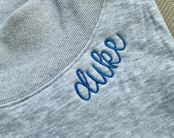 Custom Neckline Embroidered Mock Neck Sweatshirt | Minimal Script Name Collar