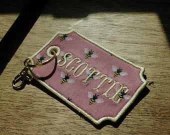 Custom Embroidered Name Bag Charm | Personalized Fabric Name Keyring