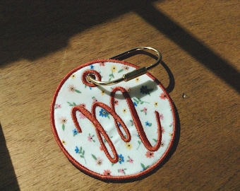 Custom Embroidered Name Tag Keychain | Personalized Round Fabric Name Keyring | Backpack Bag Charm Gift