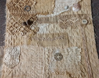 Primitive Slow Stitch kit/ Collage/ Boro Collage/ mindful stitching/ Textiles/ Journaling/ Embellishments/ Stitching kit/ overdyed fabrics