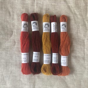 French Merino Wool Floss: Red, Orange, Brown Embroidery Thread Set
