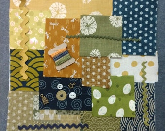 Slow Stitch Kit/Collage kit/Journaling/Embellishments/Boro Collage/Sashiko/Mindful Stitching/Textile Art/ Blue and Gold kit/Visible Mending