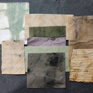 Hand Dyed Fabric Bundle: Rust, Tea, Plant Dyed Cotton Collage Material