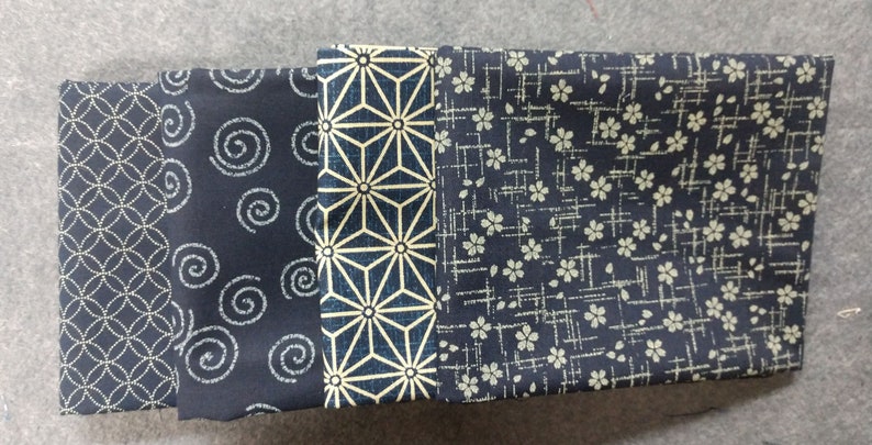 Indigo Japanese fabrics / Cosmo Japan cotton fabrics / Fat Quarters / dark blue fabrics image 3