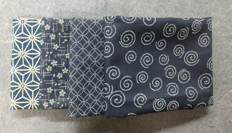 Tissus japonais indigo / Tissus en coton Cosmo Japan / Fat Quarters / Tissus bleu foncé image 2