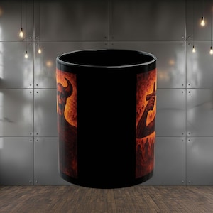 May include: A white ceramic mug with a black handle and the text "But First, Coffee" in a bold, black font. The mug is sitting on a wooden surface. The mug is approximately 4 inches tall.