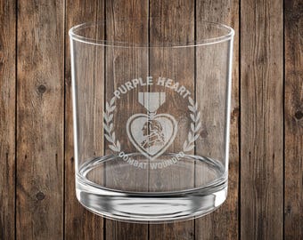 Purple Heart Engraving Whiskey Glass | 10.5oz Engraved Rocks Glass