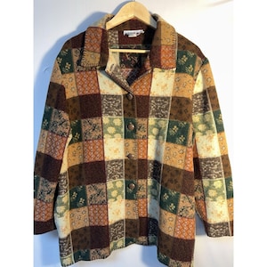 Bedford Fair Patchwork Wool Blend Jacket L Shacket Cottagcore Vintage