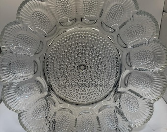 Vintage Indiana Glass Clear Hobnail Deviled Egg Plate Relish Tray