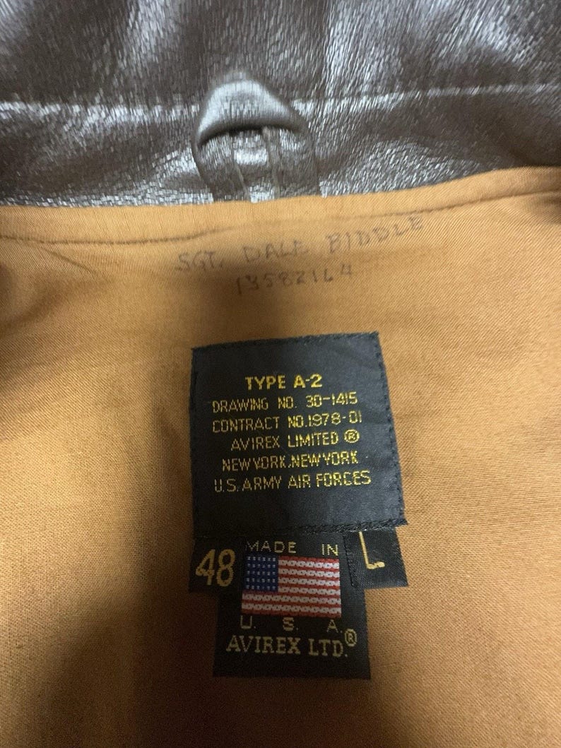 Vintage Avirex A-2 Bomber Flight Jacket Men’s 48 USA Goatskin Leather image 5
