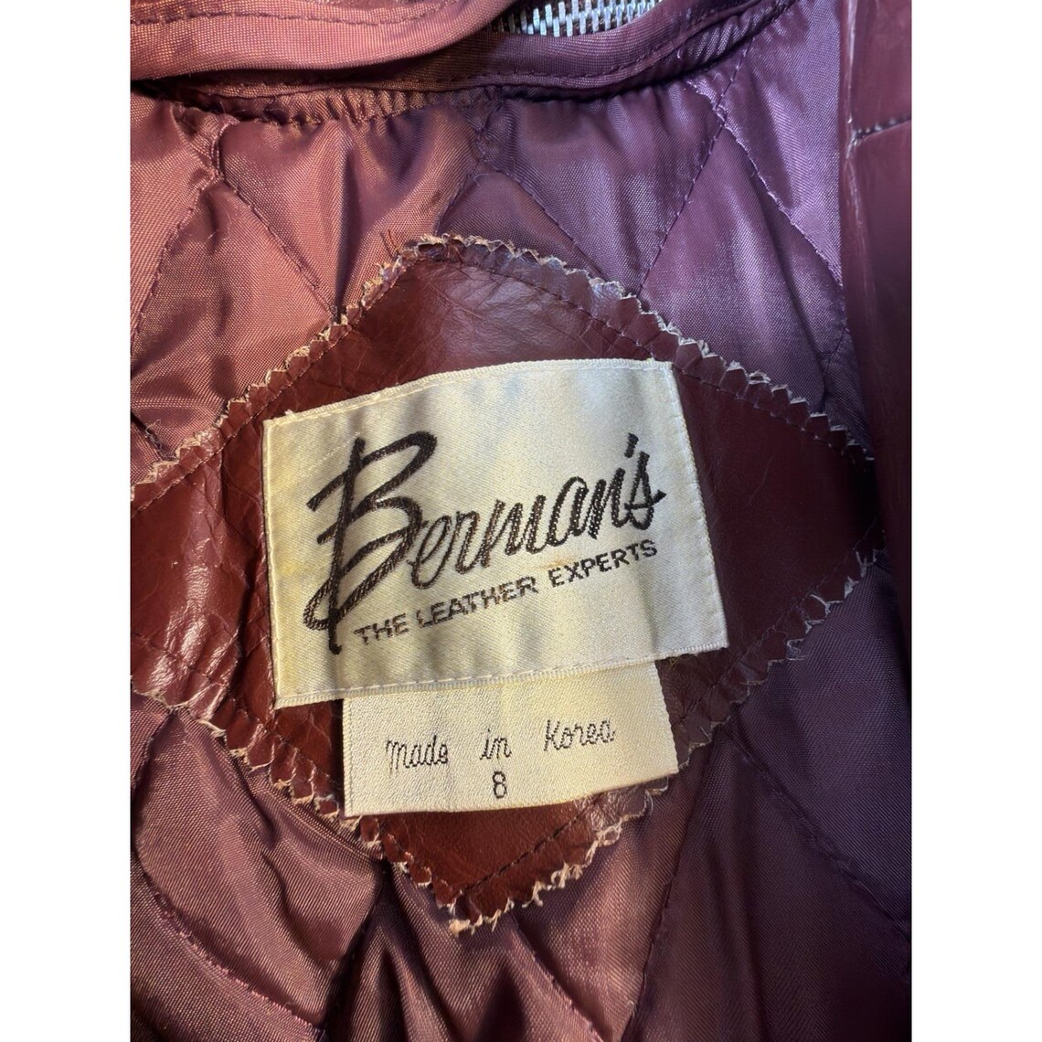 Bermans Vintage Womens Leather Jacket Size 8 Burgundy Belted Peplum 70s Boho, Foto 2 von 5
