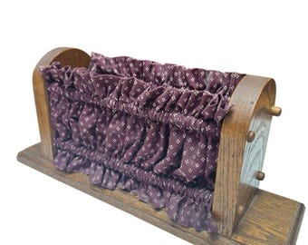 Vintage Wooden Napkin Holder Rustic Farmhouse Fabric Lined Primitive