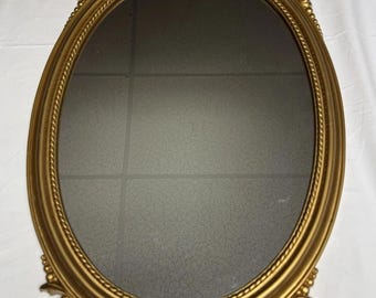 Espejo de pared ovalado Syroco Gold de 79 cm (31 pulgadas), estilo Hollywood Regency, ornamentado y vintage.