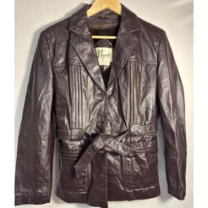 Vintage 70s Berman's Brown Leather Belted Jacket Removable Lining Women 14