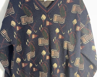 Vintage Golf Classics Munsingwear All Over Golf Knit Sweater Mens Medium