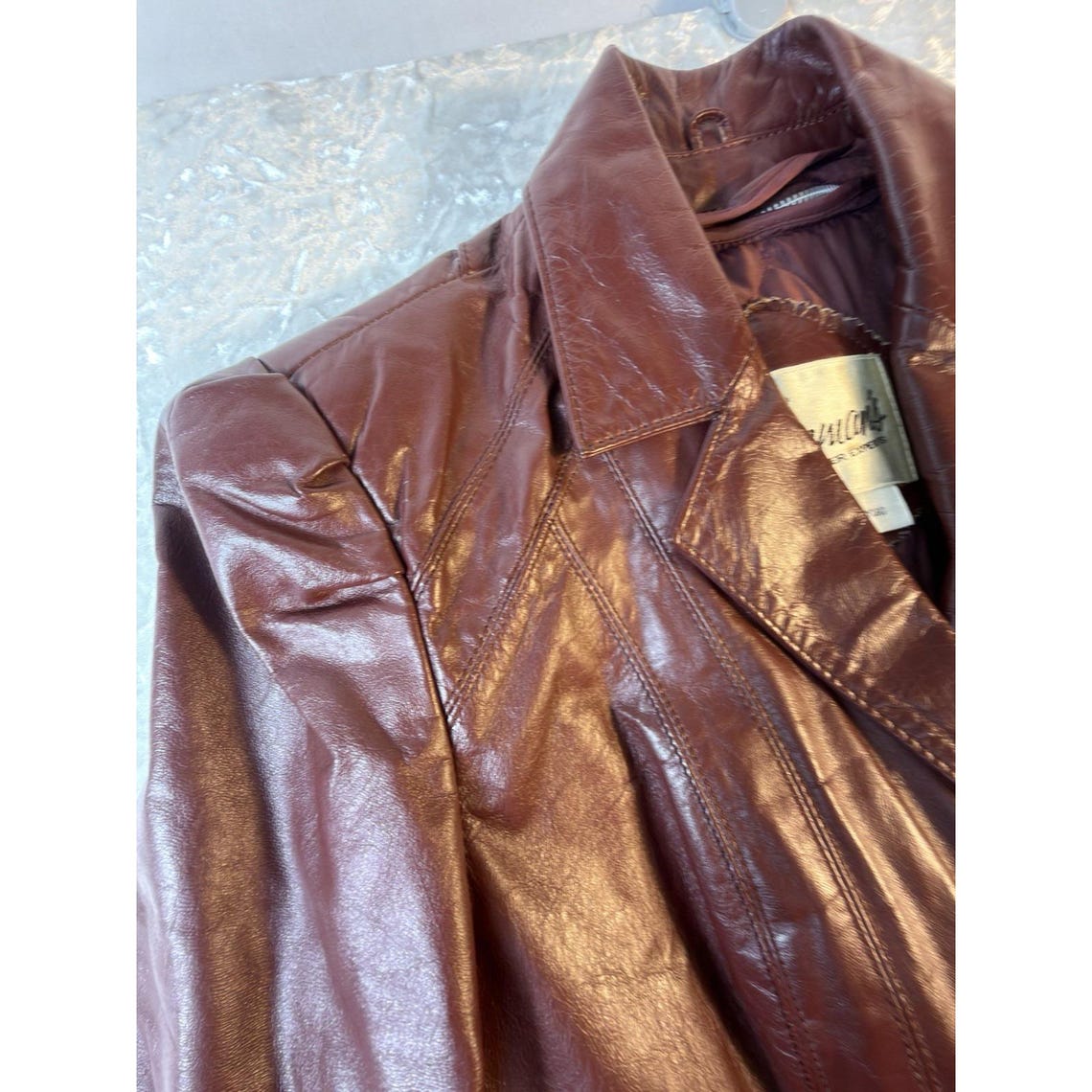 Bermans Vintage Womens Leather Jacket Size 8 Burgundy Belted Peplum 70s Boho, Foto 4 von 5