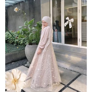 bridesmaid hijab dress Short Sleeves V Neck Chiffon Bridesmaid Dress With Slit, Brown main image 0