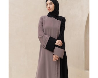 Conjunto de abaya bicolor con hiyab, atuendo para Ramadán Eid, talla personalizada