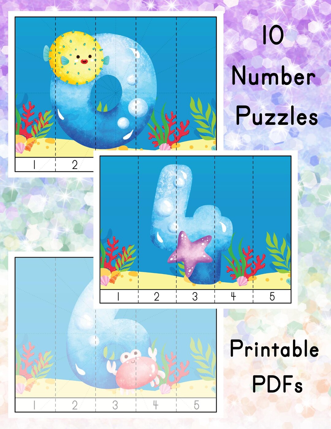 Sea Animals Numbers 1-5 Printable Puzzles - Etsy