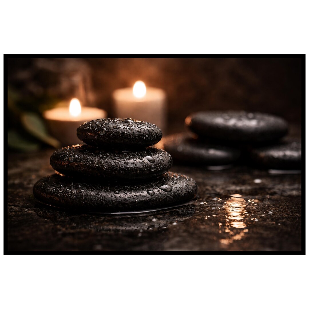 Black River Stones Spa Wall Art, Zen Stone Photography, Candlelight ...