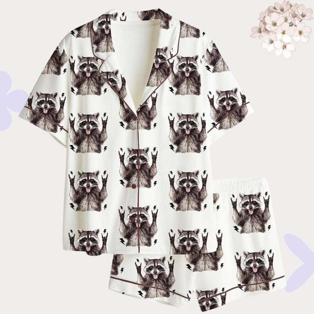 Pink Raccon Pj Rock N Roll Raccoon Pajama Set – Funny Punk Animal Print Sleepwear - Etsy