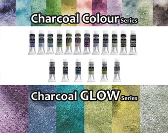 Kusakabe Artist Watercolors | Charcoal Colors & Charcoal Glow Set 10ml | Granulating Watercolor Paint | Made in Japan