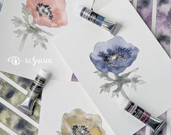 Kusakabe Artist Watercolors | Charcoal Colors & Charcoal Glow Set 10ml | Granulating Watercolor Paint | Made in Japan