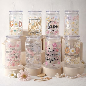 16 oz Acrylic Can Tumbler, Christian Cup, Coffee Lover Cup, Floral Libby Style Cup, Bookish Tumbler, BPA Free Break Resistant Cup