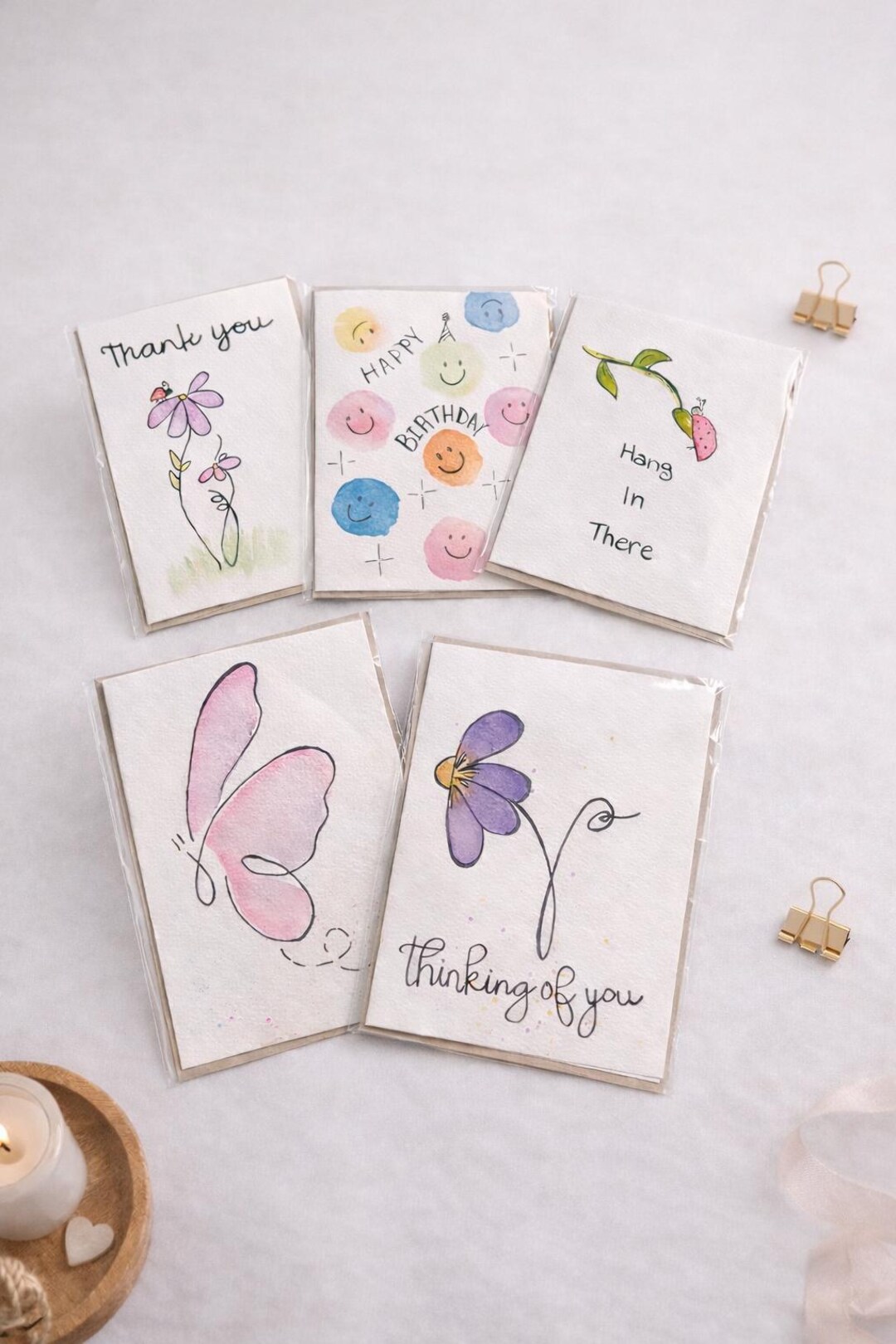 Handmade Watercolor Floral Butterfly Cards Pack, Birthday Thank You ...