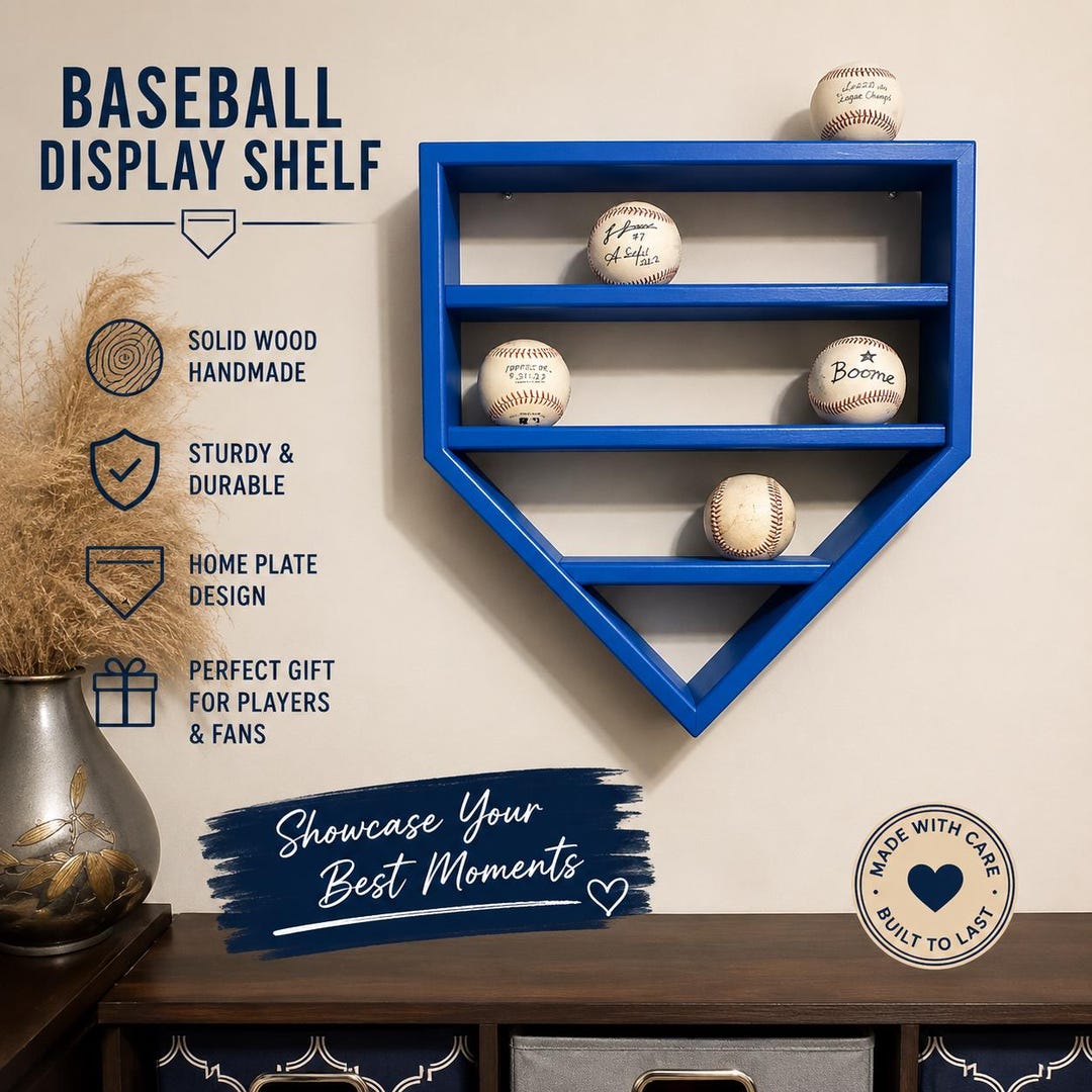 Baseball Display Shelf, Baseball Holder Wall Rack, Bat & Ball Display ...