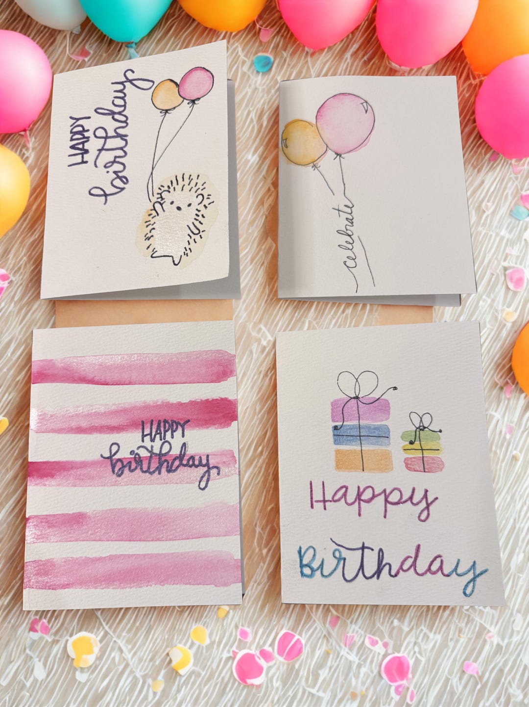 4 Handmade Watercolor Birthday Card, Artisan Painted Greeting Card - Etsy