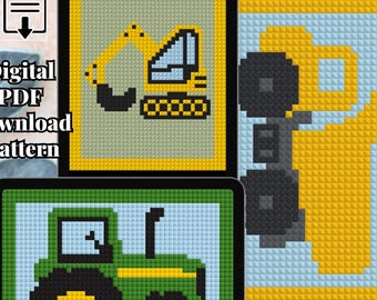 Best Seller Bundle - Excavator, Dump Truck, Tractor- Crib Size C2C Crochet Blanket Patterns