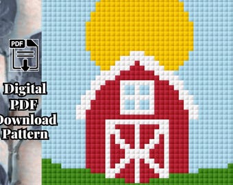 Little Red Barn Mini-Vol1 - Crib Size C2C Crochet Blanket Pattern (PDF Download)