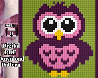 Purple/Pink Owl Vol2 - Woodland Animals - Girl Nursery - C2C Crochet Blanket Pattern (PDF Download)