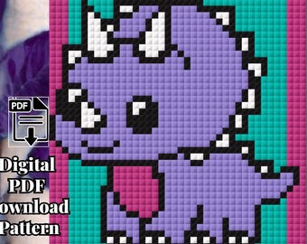 Dino Diva - Purple & Pink - Girl Dinosaur - Nursery Decor -  C2C Crochet Blanket Pattern (PDF Download)