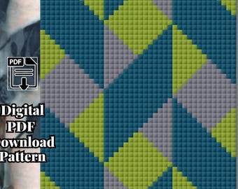 Abstract Green Teal Gray - Crib Size- C2C Crochet Blanket Pattern (PDF Download)