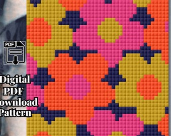 Flower Child - Vintage - Retro - Boho - C2C Crochet Blanket Pattern (Digital Download)
