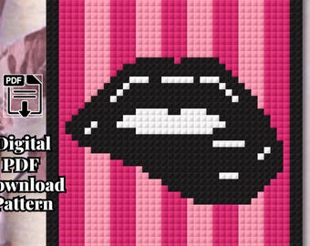 Lips - Trendy, Modern, Pink Room Decor - C2C Crochet Blanket Pattern (PDF Download)