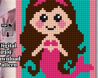 Mermaid Magic - Pink Baby Girl Nursery- C2C Crochet Blanket Pattern (PDF Download)