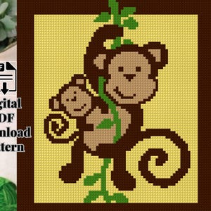 Patrón de manta de crochet "Mono" (Descarga instantánea en PDF)