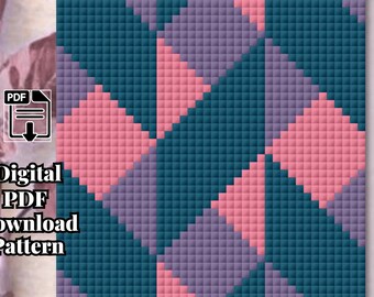 Abstract Pink Purple Teal - Crib Size- C2C Crochet Blanket Pattern (PDF Download)