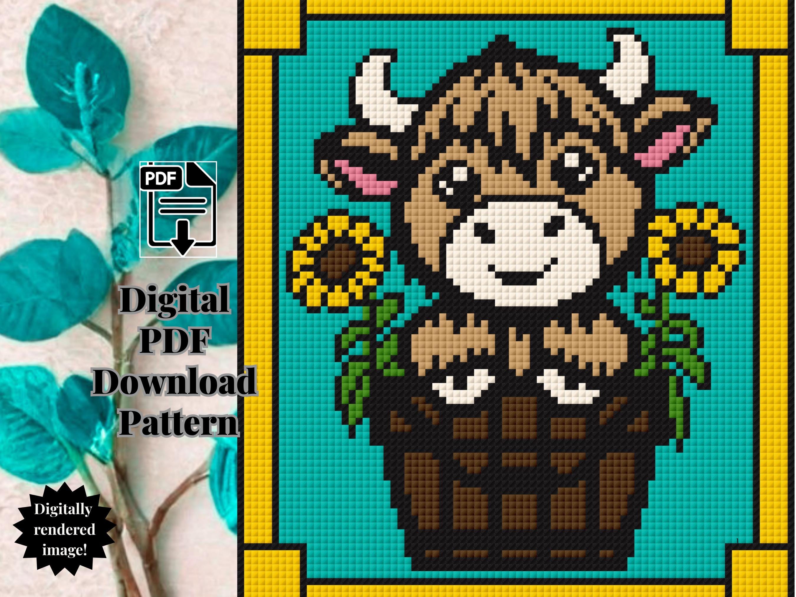 30 Sunflower Cow Crochet Patterns to Bring Rustic Farm Charm to Your Home 24 Highland Cow Sunflower C2C Blanket Pattern