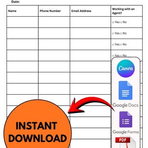 Hoja de registro personalizable para la jornada de puertas abiertas de Keller Williams: Canva, Google Docs y PDF editables (descarga instantánea)